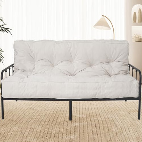 KOZIDO 8” Queen Size Futon Mattress Sofa Bed, Extra Thick Foldable Floor Mattress, Shredded Foam Filling for Adults/Teens/Pets with No Assembly Needed, Frame Not Included - Beige KOZIDO