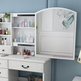 Runboll Elegant Vanity Desk with Lighted Mirror, 6 Drawer White Dressing Table Set for Bedroom, Features Adjustable 3-Color LED Lights, Perfect Makeup Vanity with Storage Runboll