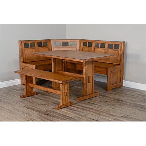 Pemberly Row Farmhouse Wood Kitchen Corner Breakfast Dining Nook Set with Hidden Storage in Rustic Oak - WoodArtSupply