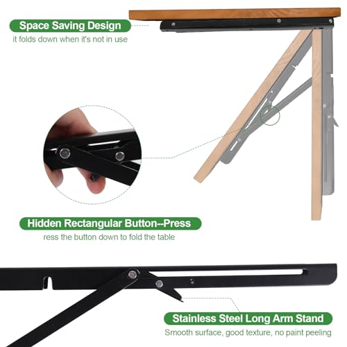 RêveLife 31.5 Inch Wall Mounted Folding Table Solid Pine Wood Floating Desk Industrial Rustic Workbench Heavy Duty Drop-Leaf Table Computer Bar Dining Table for Laundry Room Small Space Office, Brown RêveLife