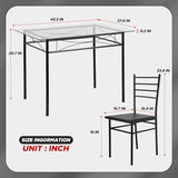 FDW Classic Dining Table Set 5 Piece,Metal Frame Glass Top Table and 4 Rectangular Modern Chairs Set,Suitable Small Space Kitchen Table Set for 4,Black FDW