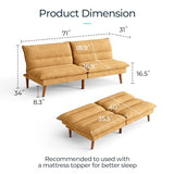LINSY Futon Sofa Bed - 71 Inch Corduroy Futon Couch with Adjustable Backrest Convertible Folding Futons Sofa Couches for Small Spaces Living Rooms Apartment Office (Yellow) LINSY