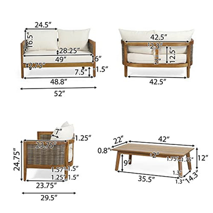 CHRISTOPHER KNIGHT HOME Burchett Outdoor 4pc Chat Set - Acacia Wood and Wicker - Teak/Mixed Brown/Beige - WoodArtSupply