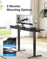HUANUO 55″ x 26″ Electric Standing Desk with 2 Drawers, C-Clamp Mount Compatible, Height Adjustable Computer Desk, Home Office Stand Up Desk with 4 Preset Heights & 2 Hooks, Black HUANUO