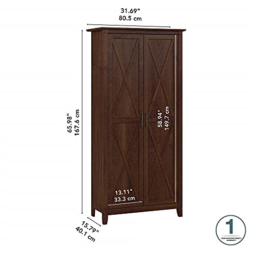 Bush Furniture Key West Tall Storage Cabinet with Doors in Bing Cherry Accent Chest for Home Office, Living Room, Entryway, Kitchen Pantry and More