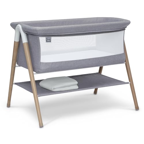 Simmons Kids Koi by The Bed Bassinet with Breathable Mesh and Natural Beechwood Legs, Dove Grey - WoodArtSupply