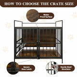 41 Inch Dog Crate Furniture for Large Dogs, Wooden Indoor Dog Cage with Double Doors, Built-in 360° Swivel Bowls, Comfortable Flat Floor, Rustic Style End Table Kennel Zoolati
