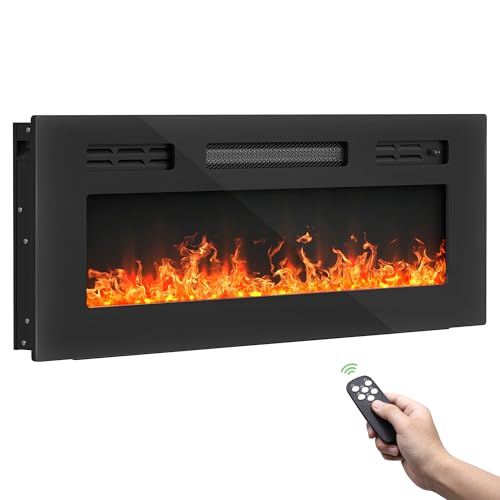 YITAHOME 36" Electric Fireplace Inserts, Fireplace Heaters for Indoor Use, Recessed or Wall Mounted, Remote Control with Timer, Adjustable Temperature, Adjustable Flame Color and Brightness, Crystals YITAHOME