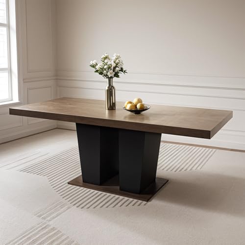 Aimerive Modern Extendable Dining Table Set for 6-10 People 78" Large Rectangle Dining Table for Dining Room with Black Double Sturdy Pedestal Base,Black Aimerive