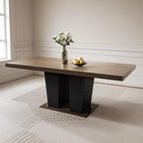 Aimerive Modern Extendable Dining Table Set for 6-10 People 78" Large Rectangle Dining Table for Dining Room with Black Double Sturdy Pedestal Base,Black Aimerive