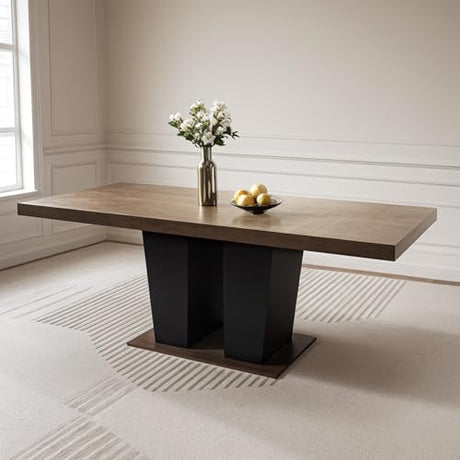 Aimerive Modern Extendable Dining Table Set for 6-10 People 78" Large Rectangle Dining Table for Dining Room with Black Double Sturdy Pedestal Base,Black Aimerive