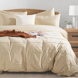 NEXHOME PRO 100% Organic Cotton Duvet Cover Full, Linen Like Pleated Textured Duvet Cover Set Yellow Tan, 3pc Bedding Set with Zipper Closure, Soft, Lightweight and Breathable(80"x90", No Comforter) NEXHOME PRO