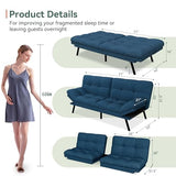 Opoiar Convertible Futon Sofa Bed,71" Memory Foam Futon Couch,Detachable Cushion,Adjustable Backrest & Armrest,Linen Modern Loveseat Sleeper Recliner for Living Room,Office,Apartment,Retro Blue Opoiar