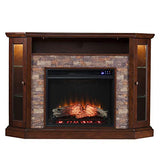 SEI Furniture Redden Faux Stone Corner Convertible Electric Fireplace with Media Storage, New Espresso SEI Furniture
