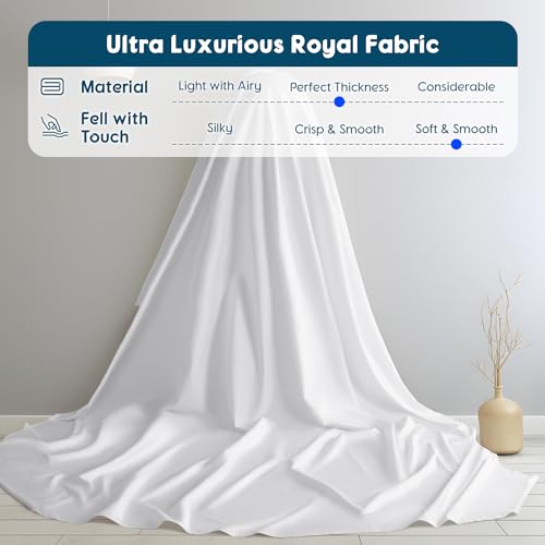 SONORO KATE 100% Egyptian Cotton Sheets - 800 Thread Count, 5-Star Hotel Sateen Weave Bed Sheets, Cooling, Soft & Breathable Bed Sheets Set, Fits 16" Deep Pocket - 4 PC (White,King) SONORO KATE