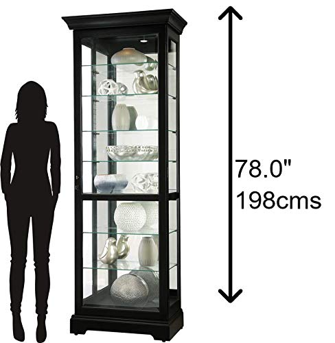 Howard Miller Chesterbrook III Curio Cabinet 680-660 – Black Satin Finish Home Decor, Seven Glass Shelves, Eight Level Display Case, Locking Door, No Reach Light Howard Miller