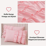 Holawakaka Pink Waterfall Ruffle Comforter Set Twin Size Multi-Layers Ruffled Shabby Chic 3PCS Bedding Set for Girls Women Holawakaka