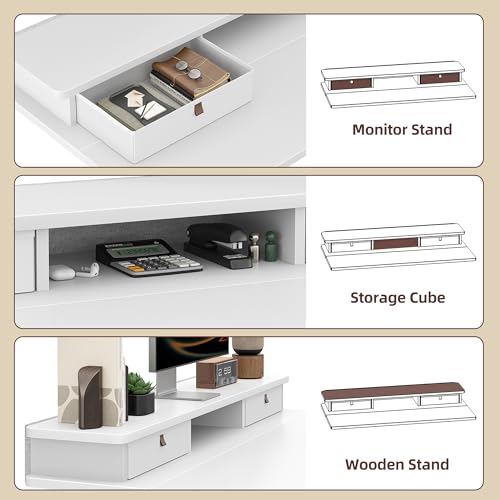 TIQLAB Standing Desk with Two Drawers, Stand Up Standing Desk Adjustable Height, Electric Sit Stand Table with Storage Shelf and Splice Board, 55 * 24 inch, White TIQLAB