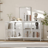FUNISIR Buffet Cabinet with Storage & LED Light, 55.1" Large Kitchen Sideboard with 4 Glass Doors, Modern Coffee Bar with Metal Frame, Console Table for Living Room, Dining Room, White FUNISIR