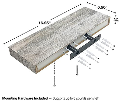 Sorbus Floating Shelves - 3 Pack 16 Inch Rustic Wall Shelves for Bedroom, Kitchen, Living Room, Bathroom Shelves, Home Decor, Office - Floating Shelf for Trophy, Books, Frames, Toilet Paper