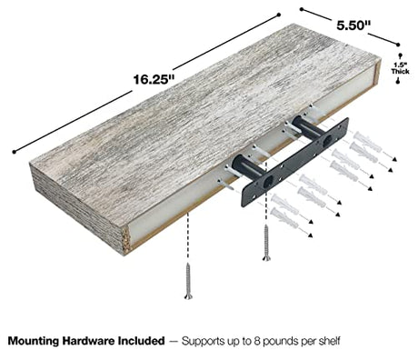 Sorbus Floating Shelves - 3 Pack 16 Inch Rustic Wall Shelves for Bedroom, Kitchen, Living Room, Bathroom Shelves, Home Decor, Office - Floating Shelf for Trophy, Books, Frames, Toilet Paper Sorbus