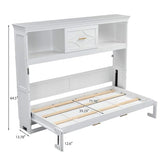 TCMILA Twin Size Horizontal Murphy Cabinet Bed with Storage Drawer, 2-Cabinets, USB-Port, Plug Outlet, Foldable Murphy Wall Bed with Wooden Headboard, Space Saving, for Kids Adults, White TCMILA