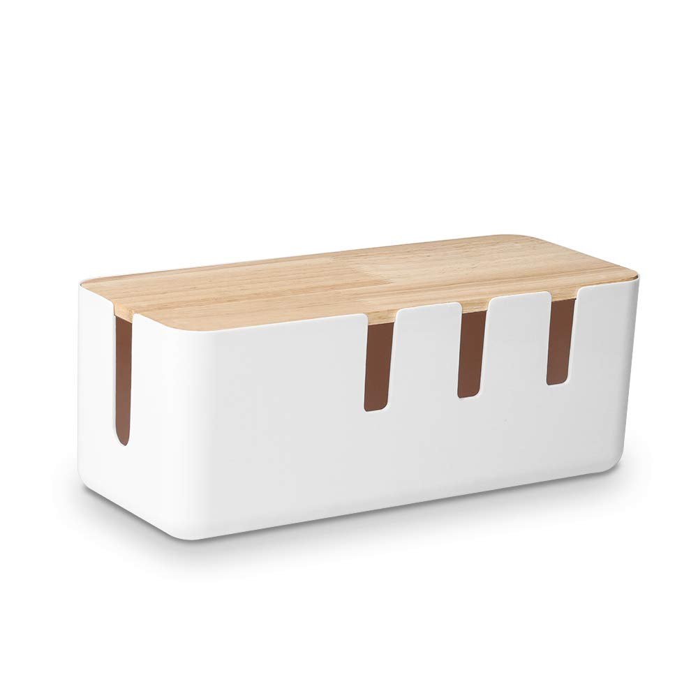Cable Management Box by Baskiss, 12x5x4.5 inches, Wood Lid, Wire Organizer for Desk TV Computer USB Hub System to Cover and Hide & Power Strips & Cords Baskiss