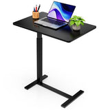 Overbed Bedside Table with Hidden Casters, Adjustable Pneumatic Mobile Laptop Computer Standing Desk, Rolling Laptop Table, Movable Overbed Table Hospital Home Use, Black Simple Deluxe