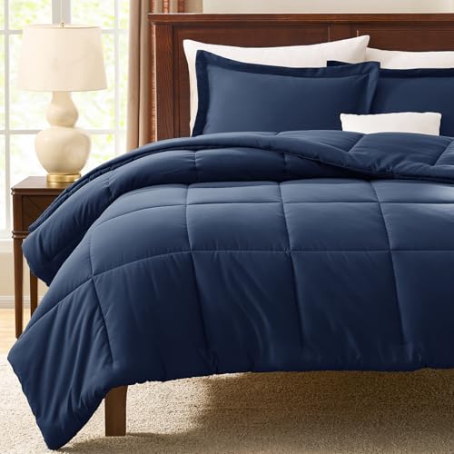 CozyLux Full Size Comforter Sets - Navy Blue Comforter Full Size, 3 Pieces Box Stitched Bed Set for All Seasons, Soft Lightweight Bedding Sets with 1 Down Alternative Comforter and 2 Pillow Shams CozyLux