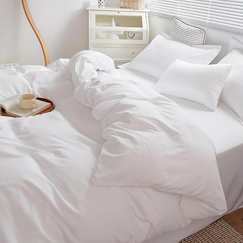 Cottonight White Comforter Sets Full Solid White Bedding Comforter Set Full Plain Cozy Breathable Quilts Blanket Soft Breathable Hotel Bedding Set with 2 Pillowcases for Women Men Cottonight