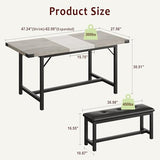 SLEKVERSA 3-Piece Dining Table Set for 4-6 People, Extendable Kitchen Table Set with 2 Upholstered Benches, Dining Room Table Set for Apartment, Kitchen, Living Room, Gray SLEKVERSA