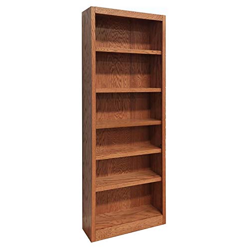 BOWERY HILL 84" Traditional Wood Bookcase with Adjustable Shelves in Dry Oak Finish - WoodArtSupply