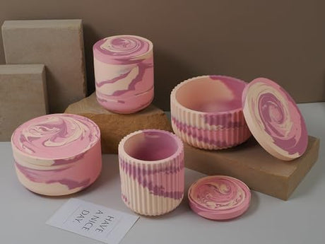 4pcs Cup Shape Candle Jar Silicone Mold with Lid, Handmade Storage Bowl Resin Mould, Flower Pot Vase Concrete, DIY Plaster Cast Cement Rings Jewelry Storage Box Mold XMOX