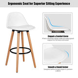 COSTWAY Bar Stools Set of 2, Modern Armless Kitchen Stool with Soft PU Leather Seat, Bar Height Stool with Round Metal Footrest & Comfortable Curved Backrest for Home, Dining Hall (White, 2) COSTWAY