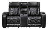 Signature Design by Ashley Boyington Modern Leather Match Power Reclining Loveseat with Console, Adjustable Headrest, Massage, Heated Seat and LED Lights, Black Signature Design by Ashley