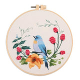 IUHUI Embroidery Kit for Beginners Adults - Spring Arrives with Blooming Beauty Easy Patterns, DIY Hand Stitching Embroidery Set with Hoop (Blue Bird Flowers)