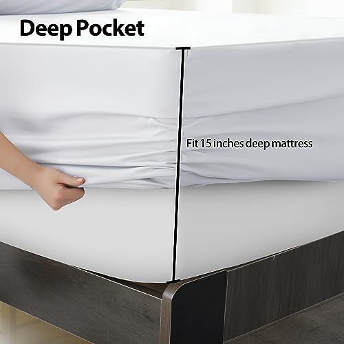 2-Pack Pure Cotton Twin XL Fitted Sheet for Adjustable Bed Split King, 600 TC 16" Deep Pocket Egyptian Cotton Fitted Sheet (2pcs, Twin XL, White) Shunjie.Home