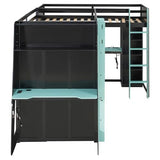MERITLINE Twin Size L-Shaped Loft Bed with USB Ports and Desk for Boys, Gaming Loft Bed with LED Lights, Storage Shelves and TV Stand for Teens Adults, Reversible Layout, No Box Spring Needed, Blue MERITLINE