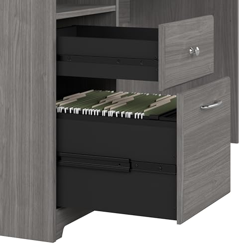 Bush Furniture Cabot 60W Single Pedestal L Desk with Hutch, Modern Gray Bush Business Furniture