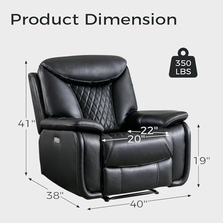 HAOMARKETS Electric Recliner Chair, Soft PU Leather Power Recliners with Padded Backrest, Single Overstuffed Heavy Duty Reclining Sofa for Living Room Bedroom, Black HAOMARKETS