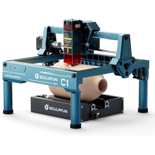 SCULPFUN C1 Mini Laser Engraver with SCULPFUN RA Mini Rotary Roller, 3W Portable Engraving Machine, 0.04mm Ultra-Fine Spot, 150x130mm Engraving Area, Works on Wood, Leather, Paper, Slate SCULPFUN