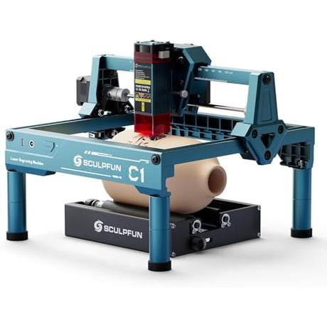 SCULPFUN C1 Mini Laser Engraver with SCULPFUN RA Mini Rotary Roller, 3W Portable Engraving Machine, 0.04mm Ultra-Fine Spot, 150x130mm Engraving Area, Works on Wood, Leather, Paper, Slate SCULPFUN