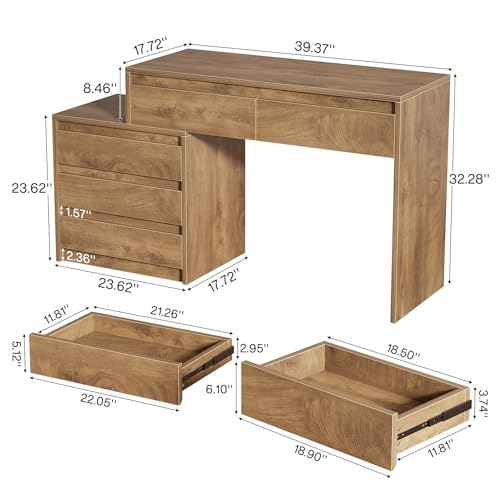 Tribesigns 63" Vanity Desk with 5 Drawers for Bedroom, Makeup Table with Removable 3-Drawer Chest Cabinet & Storage, Modern Large Dressing Table for Women Girl, Make up Desk for Bedroom Tribesigns