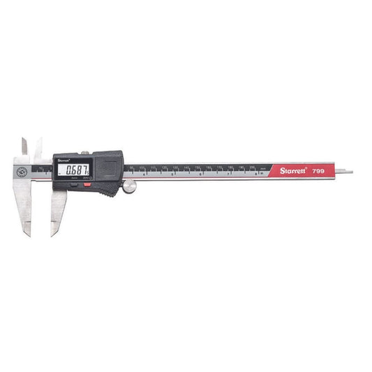 Starrett Stainless Steel Electronic Slide Caliper - 0-8" Range, .0005" Resolution, LCD Display, Fine Adjustment Thumb Wheel, in/mm Conversion - EC799A-8/200 - WoodArtSupply