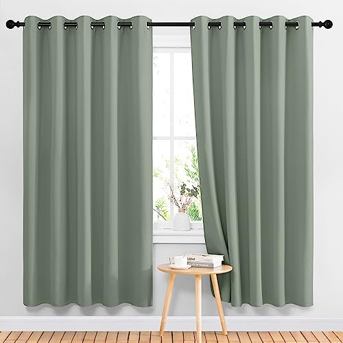 NICETOWN Sage Green Blackout Curtains & Drapes for Bedroom - Room Darkening Energy Saving Thermal Insulated Grommet Voice Reducing Room Dividers Window Treatments for Patio (2 Panels, W66 x L72) NICETOWN