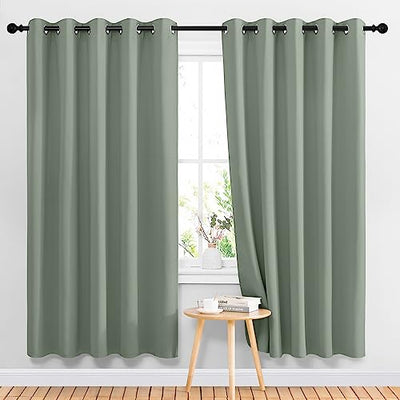 NICETOWN Sage Green Blackout Curtains & Drapes for Bedroom - Room Darkening Energy Saving Thermal Insulated Grommet Voice Reducing Room Dividers Window Treatments for Patio (2 Panels, W66 x L72)