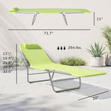 Outsunny Folding Chaise Lounge Pool Chairs, Outdoor Sun Tanning Chairs with Pillow, Reclining Back, Steel Frame & Breathable Mesh for Beach, Yard, Patio, Green