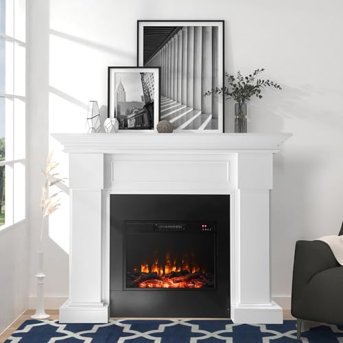 54.8-Inch White Electric Fireplace with Mantel, Stylish Heater for Your Living Room or Bedroom, Includes Remote Control and LED Flame Effects