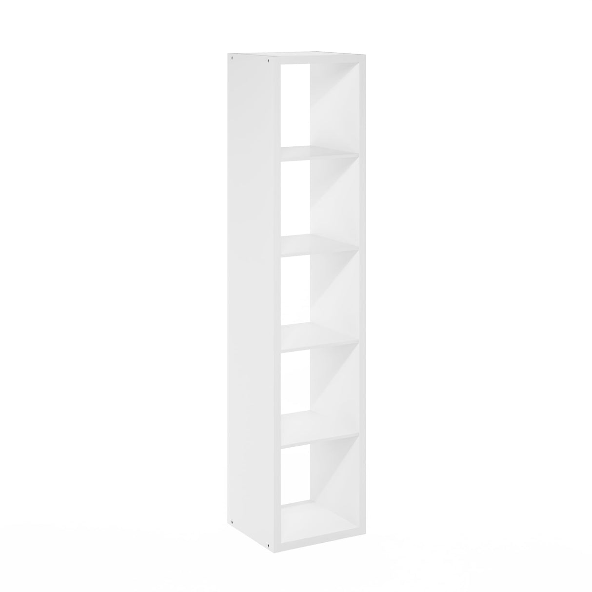 Furinno Cubicle Book Shelf, Vertical 5-Cube Bookshelf, Extra Thick Frame Horizontally & Vertically Reversible Bookcase with Open Back, 14.6" x 16" x 72", for Living Room, Bedroom, Home Office, White Furinno