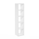 Furinno Cubicle Book Shelf, Vertical 5-Cube Bookshelf, Extra Thick Frame Horizontally & Vertically Reversible Bookcase with Open Back, 14.6" x 16" x 72", for Living Room, Bedroom, Home Office, White Furinno